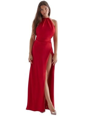 House of CB Red Halter Maxi Dress with High Side Slit